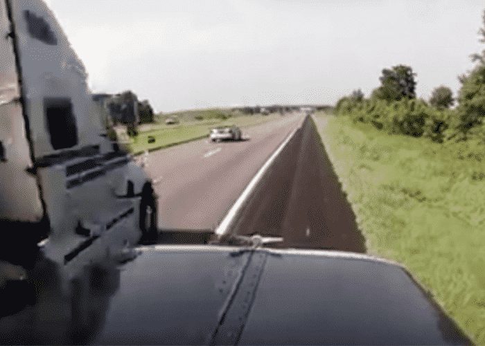 VIDEO: Tires Go Flying After Semi On Semi Sideswipe