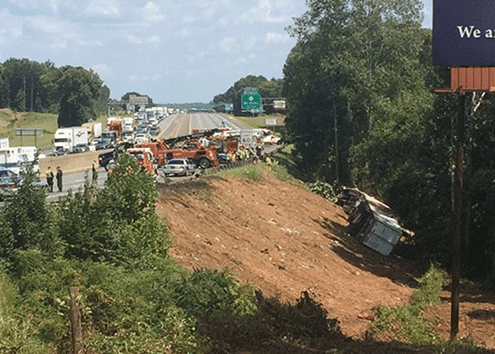 I-85 North In North Carolina Shut Down After Truck Falls Down Embankment