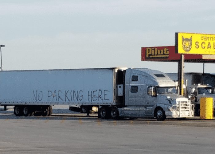 "No Parking" Warning Spray Painted On Trailer
