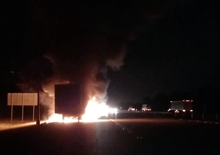 Trailer Full Of Tires Catches Fire