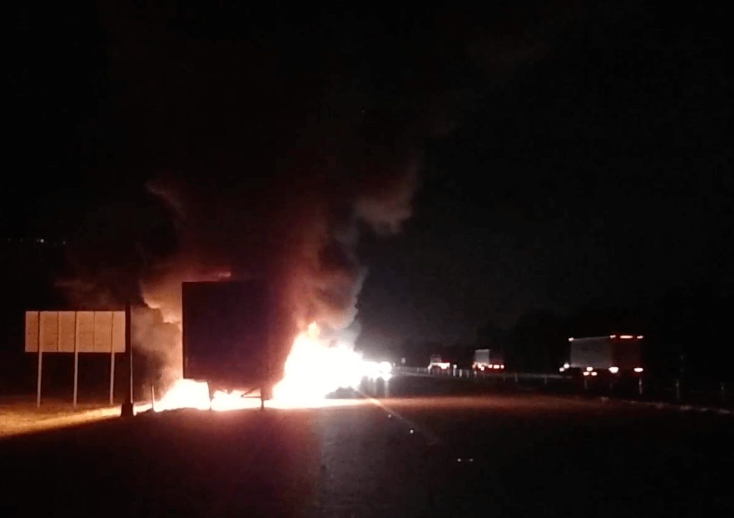 VIDEO: Trailer Full Of Tires Catches Fire