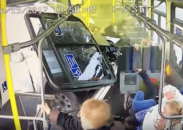 VIDEO: Pickup Crashes Through Bus In Syracuse