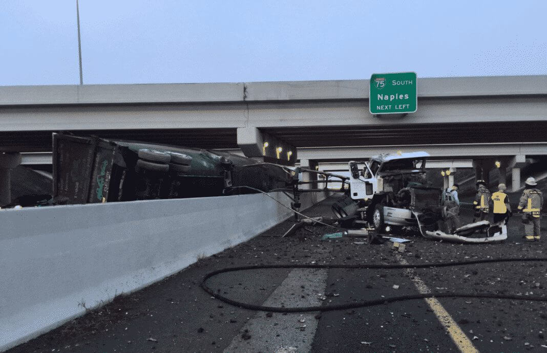 Semi Crashes Off I-75 Overpass After Being Cut Off