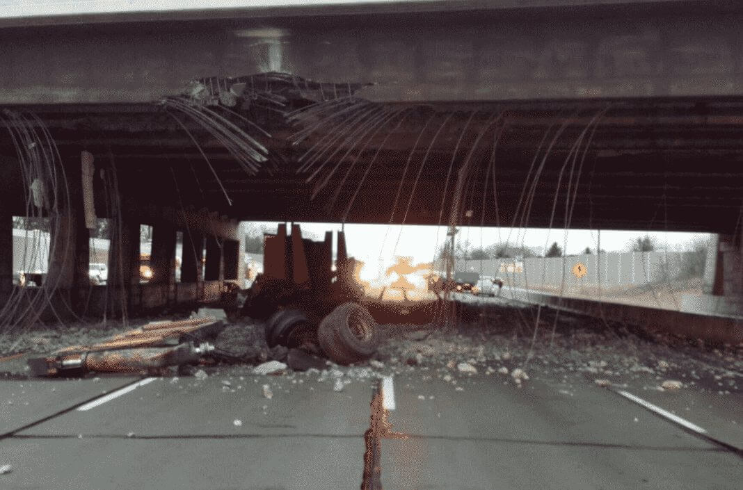 I-465 Closed Indefinitely After Semi Hauling Car Crusher Causes Partial Bridge Collapse