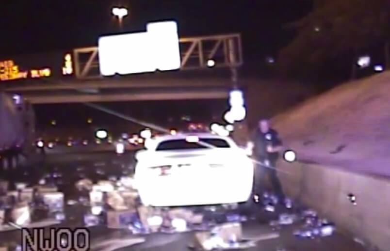 VIDEO: Beer Truck Loses Load On Vegas Cop During Traffic Stop