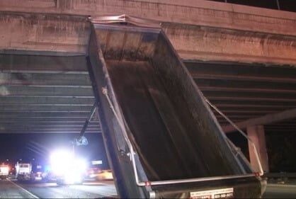 Dump Truck With Raised Bed Strikes Palo Alto Overpass