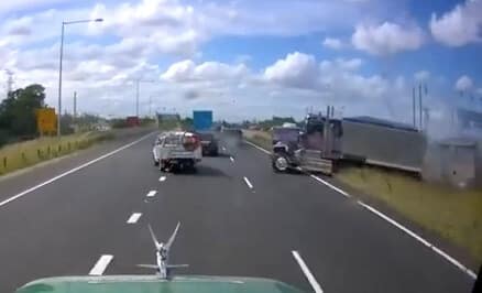 VIDEO: Cable Barrier Prevents Violent Two Truck Crash