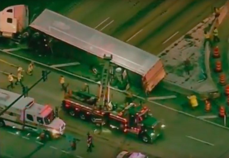 Tow Truck Driver Dies Trying To Recover Semi Hanging From I-95 Overpass