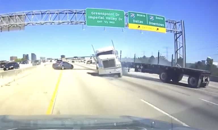 VIDEO: Semi Suddenly Jackknifes On Houston Highway