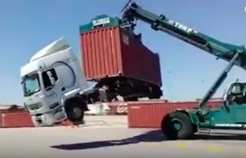 VIDEO: Reach Stacker Gives Truck A Little Lift