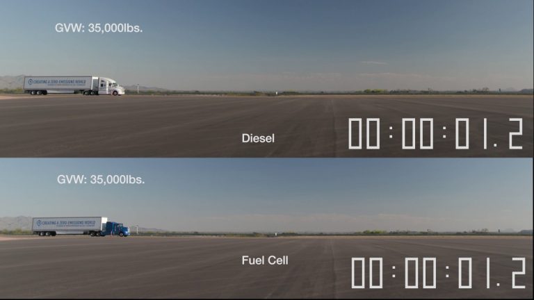 VIDEO: Toyota Hydrogen Fuel Cell Semi Vs. Diesel Powered Truck In Acceleration Test