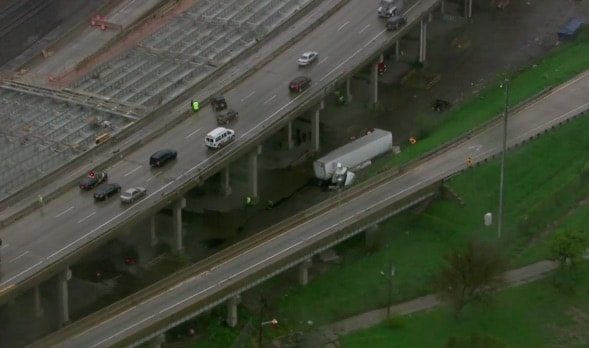 Truck Falls Off I-75 Bridge In Detroit