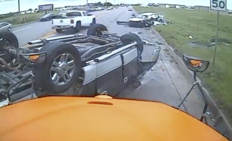VIDEO: School Bus Dash Cam Captures Crazy Rollover Crash
