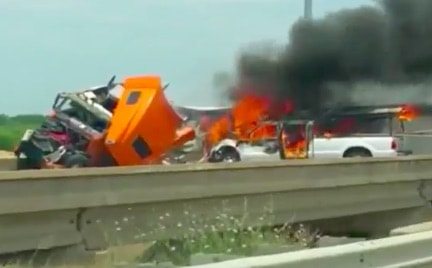 Ten Hurt In Fiery Multi-Vehicle Crash On I-35 In Fort Worth