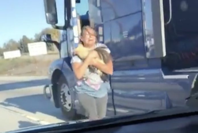 VIDEO: Woman Pulls Rooster Out From Under Stopped Semi On Busy LA Freeway