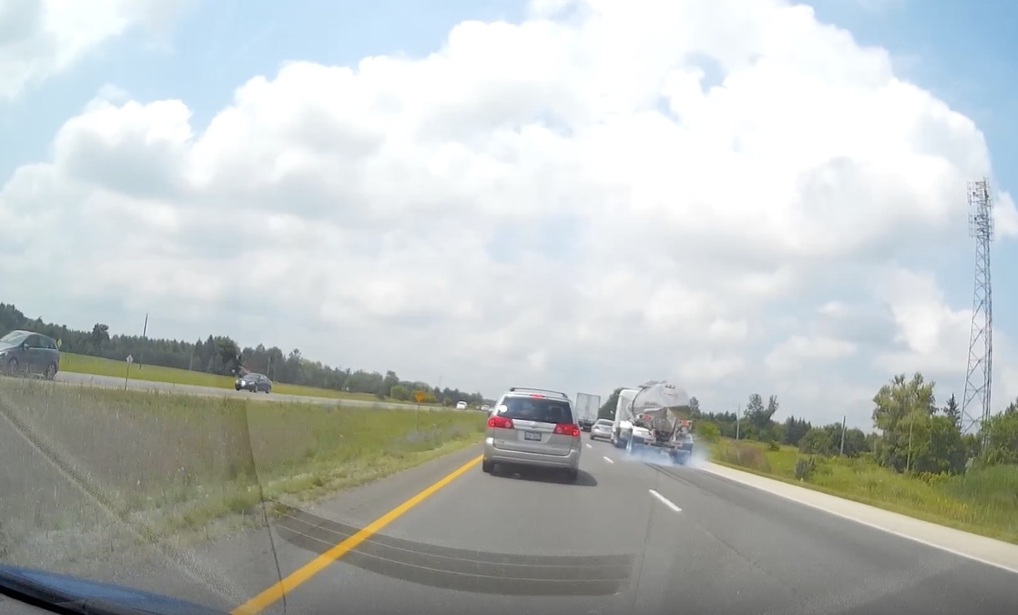 VIDEO: No-Look Lane Changer Clips Tanker And Flees