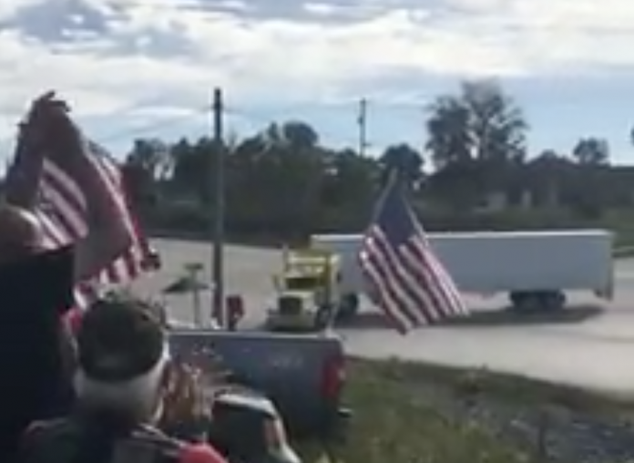 VIDEO: Trucks turn around to protest alleged flag removal at Kentucky truck stop