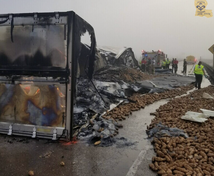 Eastbound I-10 shut down for fiery fatal potato truck crash