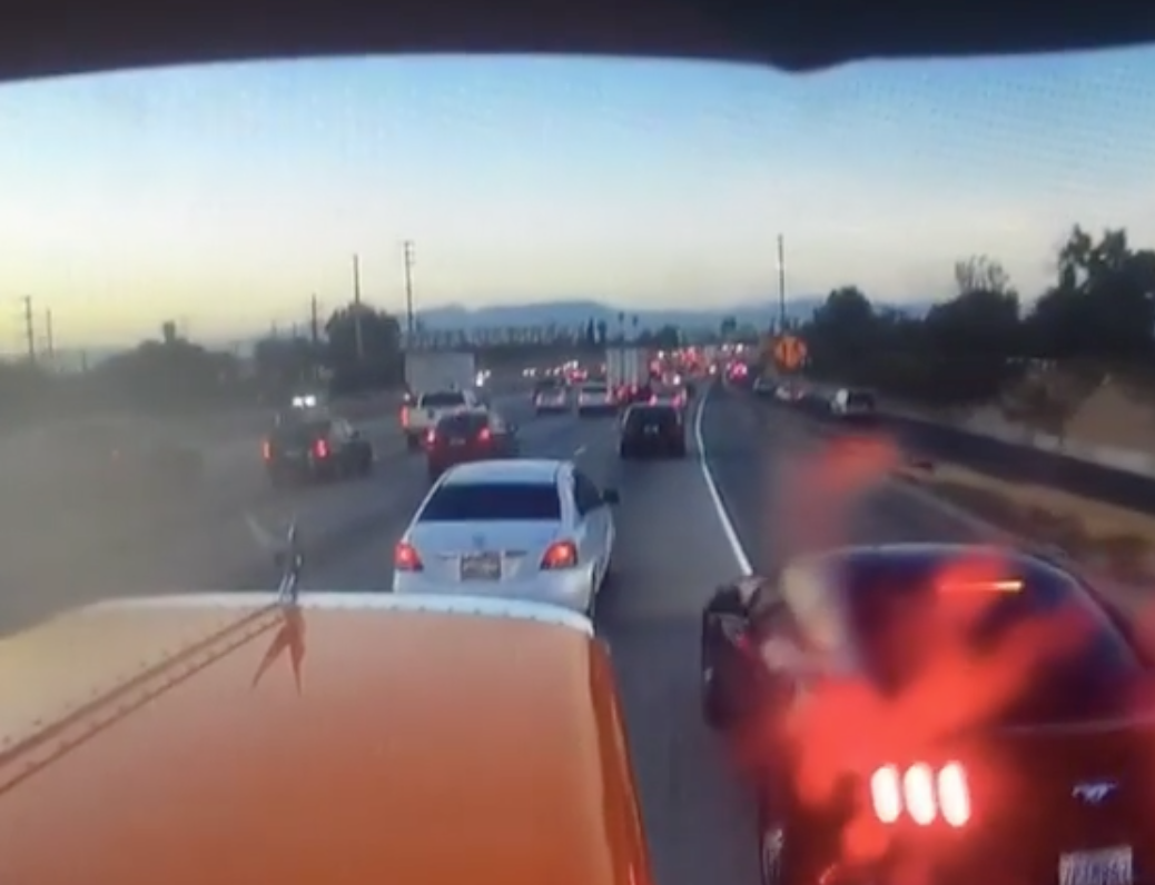 VIDEO: Mustang driver almost hits truck before merging WAY too closely