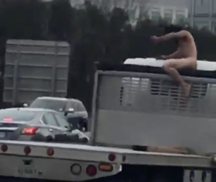 Naked man climbs on truck, causes chaos on Virginia highway