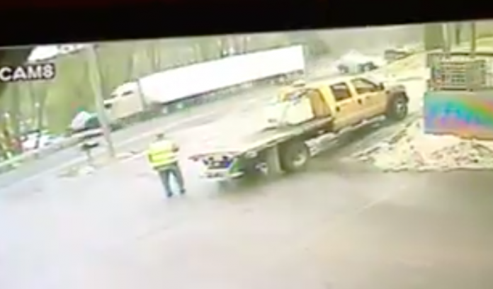 VIDEO: Truck tumbles down embankment trying to avoid out of control car