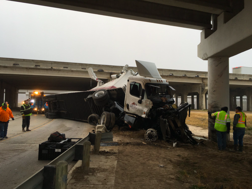 Trucker veers off interstate, slams into bridge