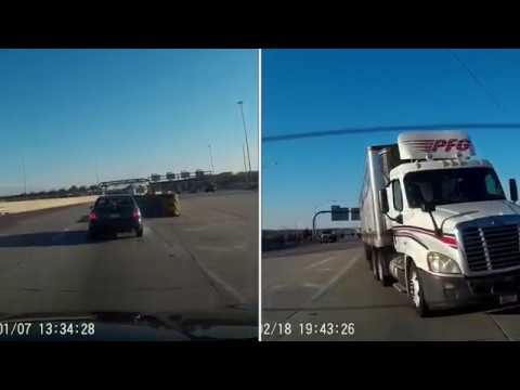 VIDEO: Attentive trucker saves lives after idiotic car driver comes to a complete stop on highway