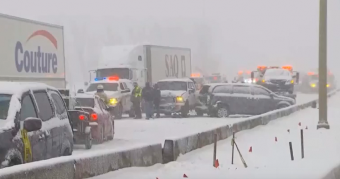 One dead in 50 vehicle pileup on Highway 20
