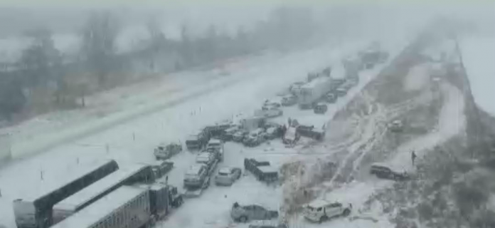 I-35 in Iowa closed in both directions after dozens of vehicles crash
