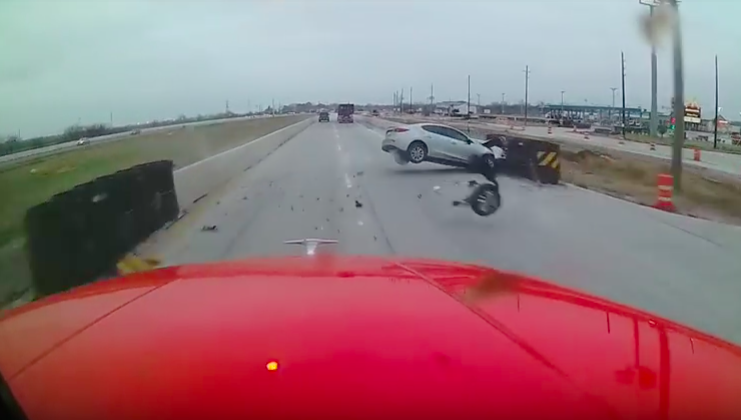 VIDEO: Distracted car driver causes terrifying truck crash