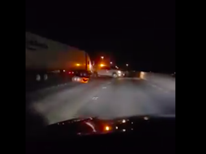 Watch as a semi truck runs rampant on a Houston highway