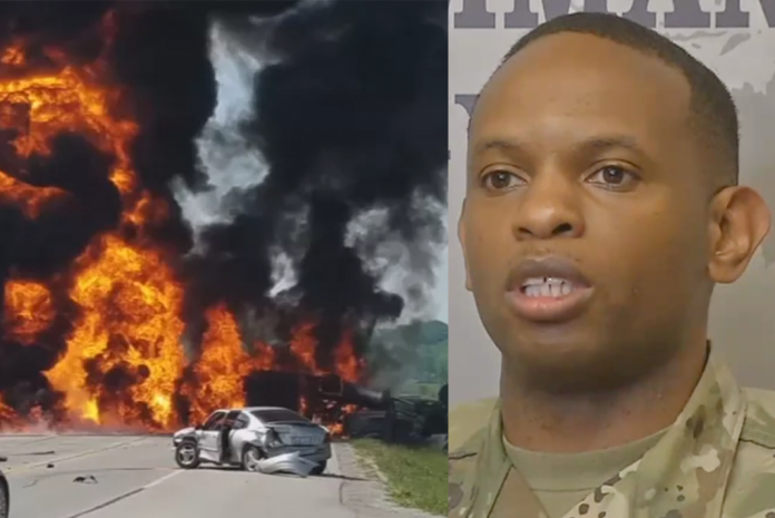 Mystery soldier saved trucker from burning fuel tanker, finally identified