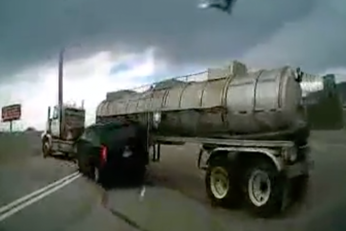 VIDEO: Multi-vehicle tanker truck crash caught on dash cam