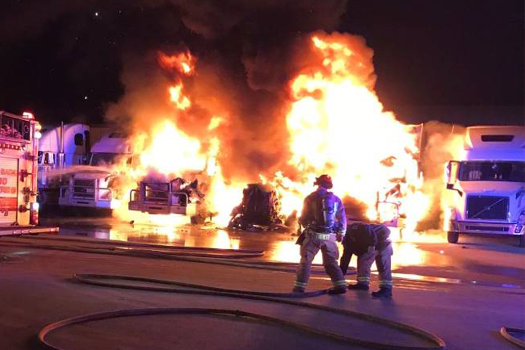 Six semi trucks completely destroyed in fire