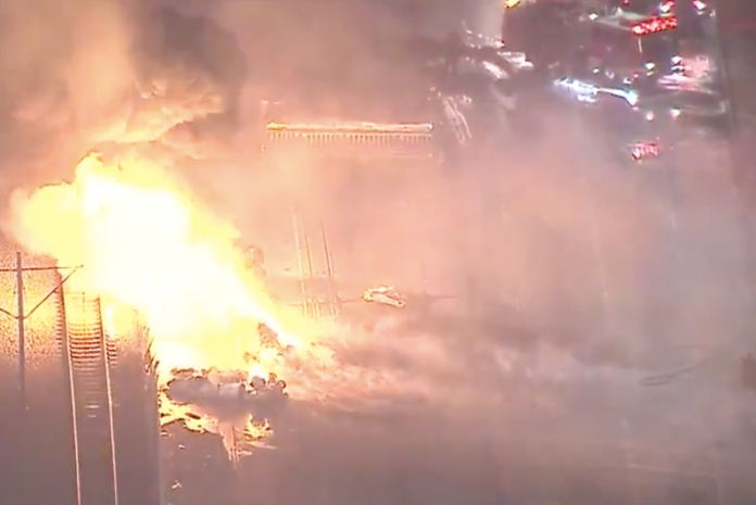 All lanes of 105 Freeway shut down for double fatality tanker crash, fiery explosion
