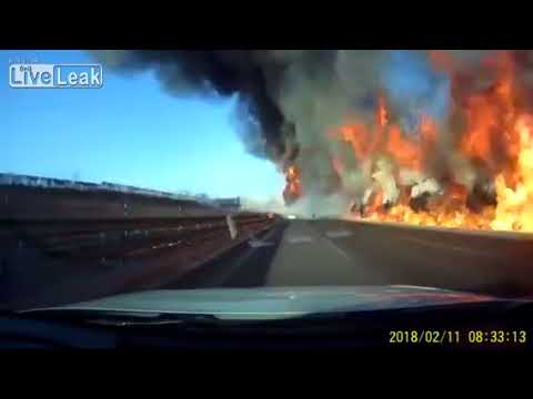 Highway to Hell: Watch a car drive over a liquified petroleum gas spill