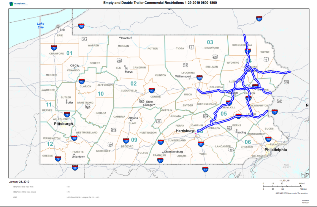 Pennsylvania Once Again Bans Some Trucks Due To Weather   Screen Shot 2019 01 28 At 4.51.09 PM 1068x696 