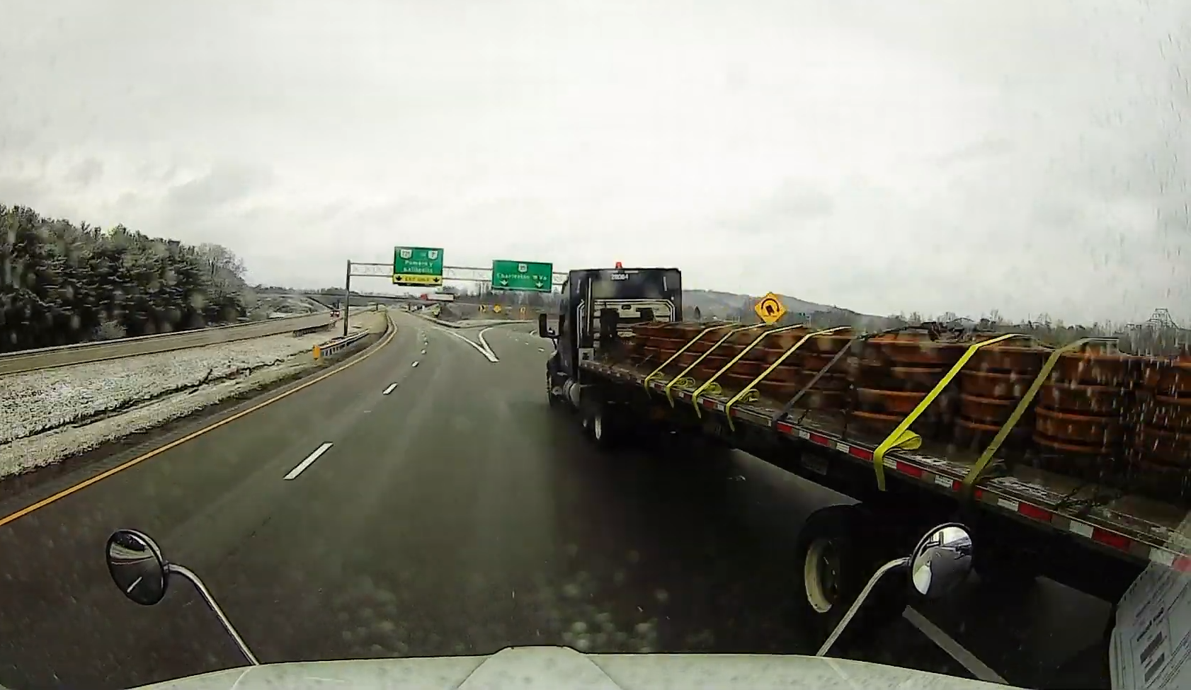 Hit and run: Flatbed semi takes off another truck’s hood, then flees scene