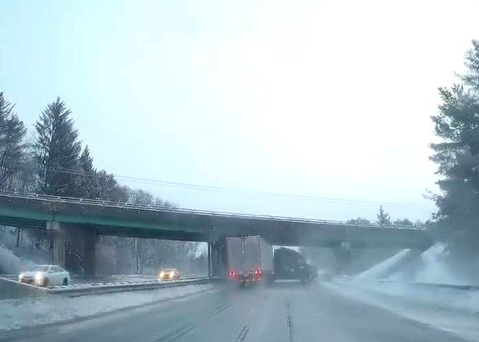 Icy road sends trucker on a wild ride capped off by a jackknife