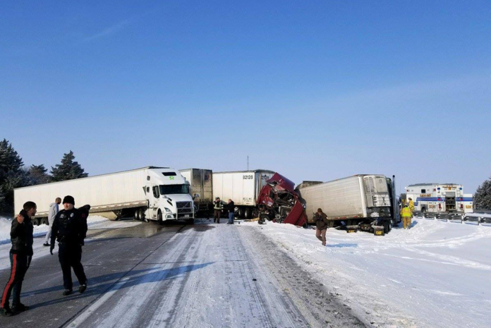 Ten semi trucks collide in serious pileup, shutting down interstate