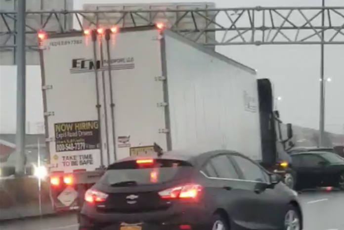 Video of a tractor trailer sliding helplessly will remind you that ice is no joke
