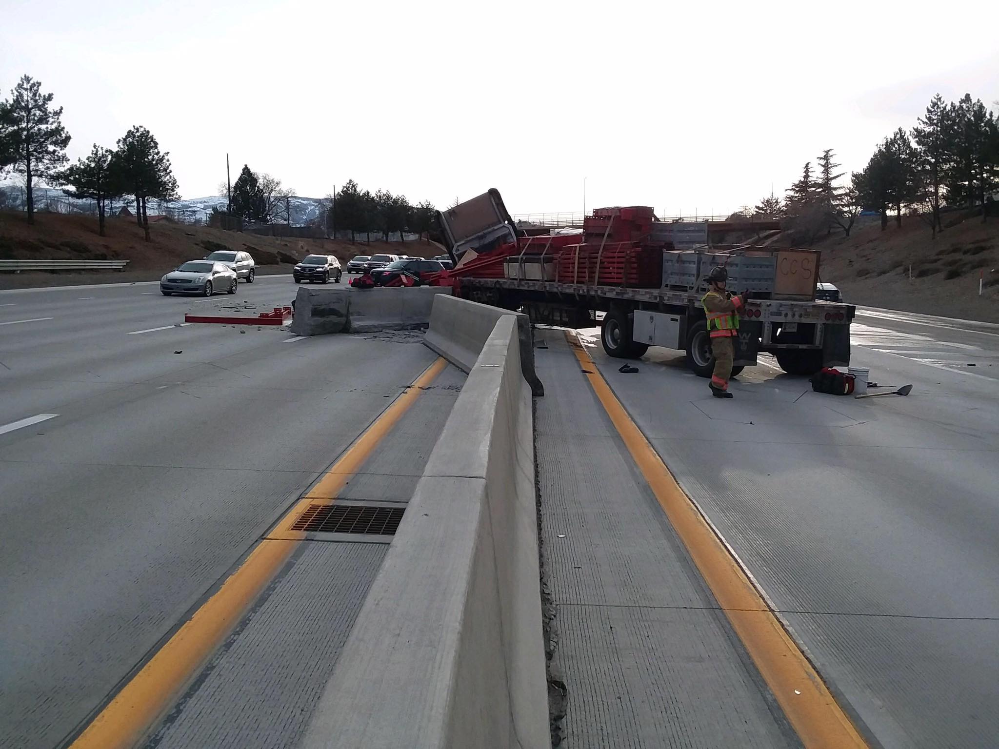 Interstate reopens after semi truck slammed through median