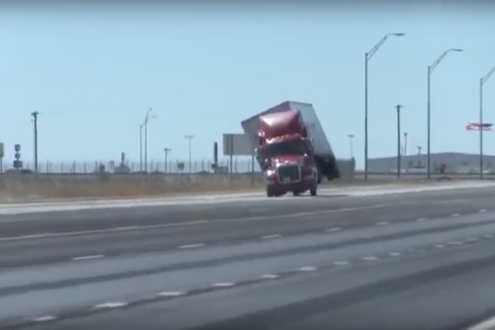 Extreme wind gusts capsize tractor trailer in Texas