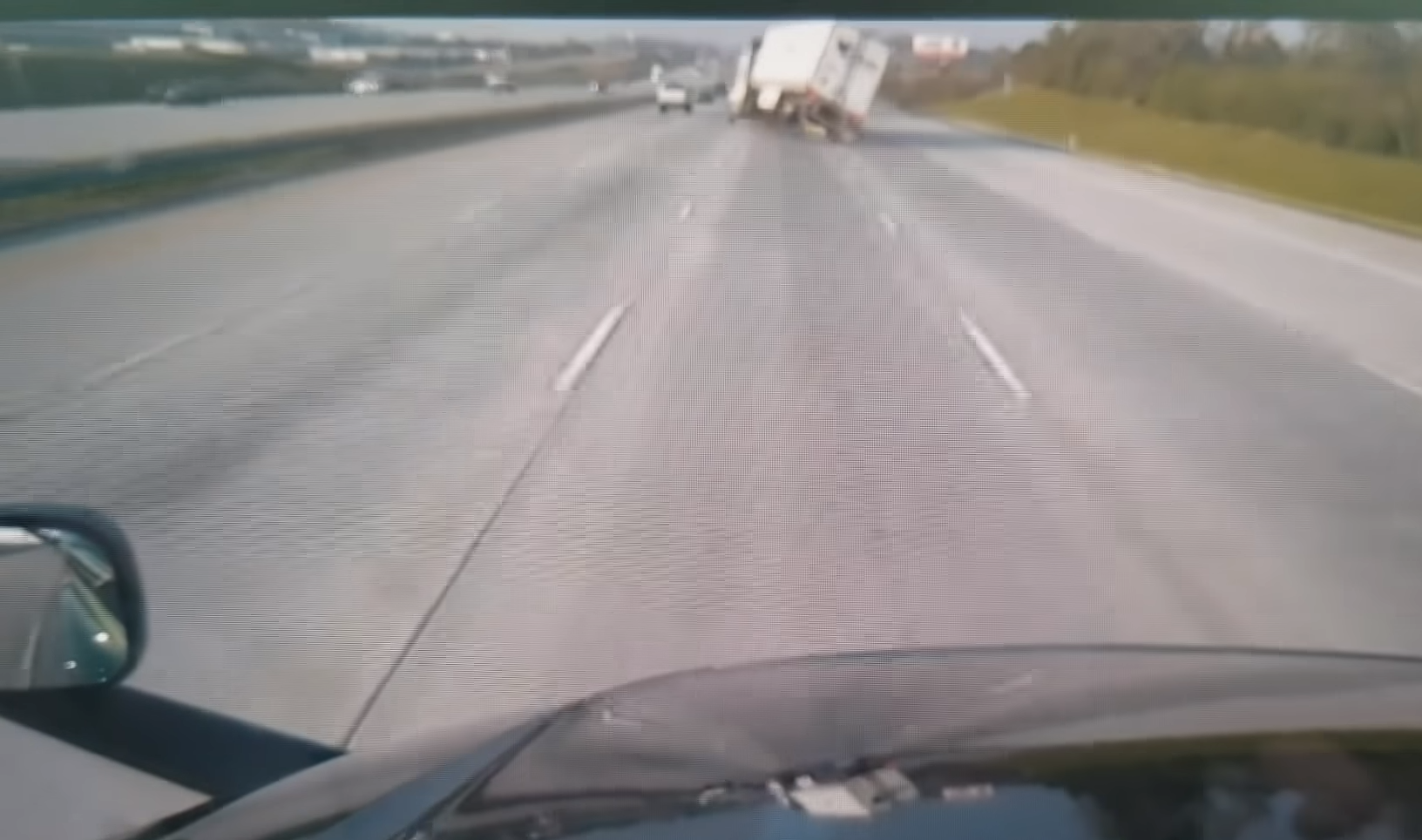 Failed lane-change topples tractor trailer