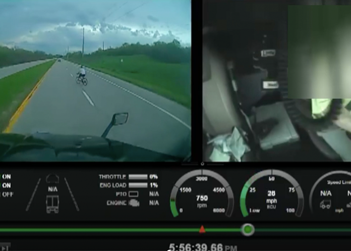 Bicyclist who seems to want to get hit by a semi will make you want to buy a dash cam