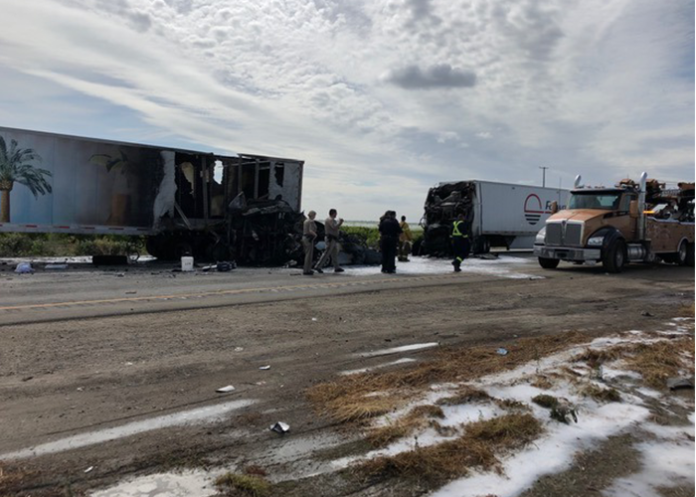 Interstate closed for fiery collision involving big rigs that claimed two lives