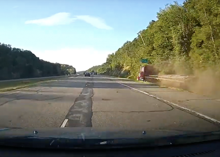 Trucker veers off interstate, goes off-roading