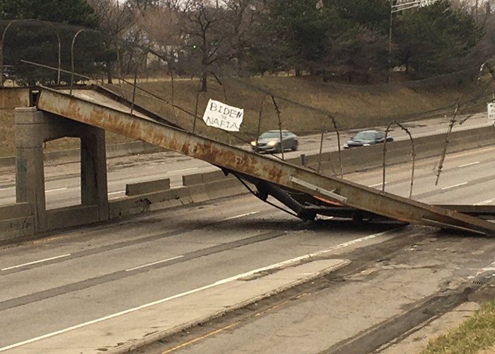 ‘Hi-load’ truck hit pedestrian bridge, caused collapse, MDOT says