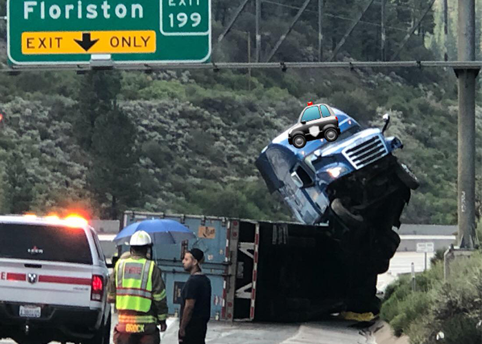 CHP shares photo of gravity-defying semi truck crash