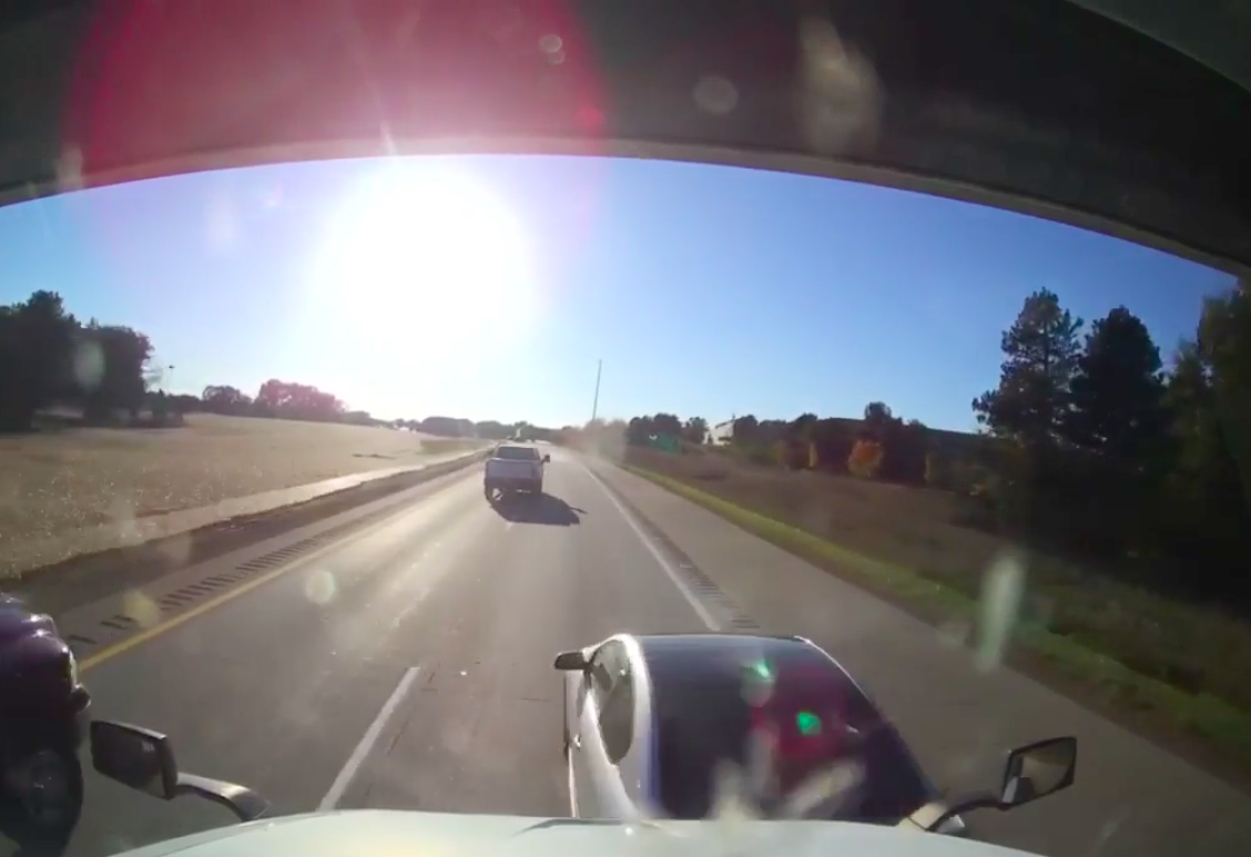 Car driver ruins trucker’s day by pulling off shoulder without looking